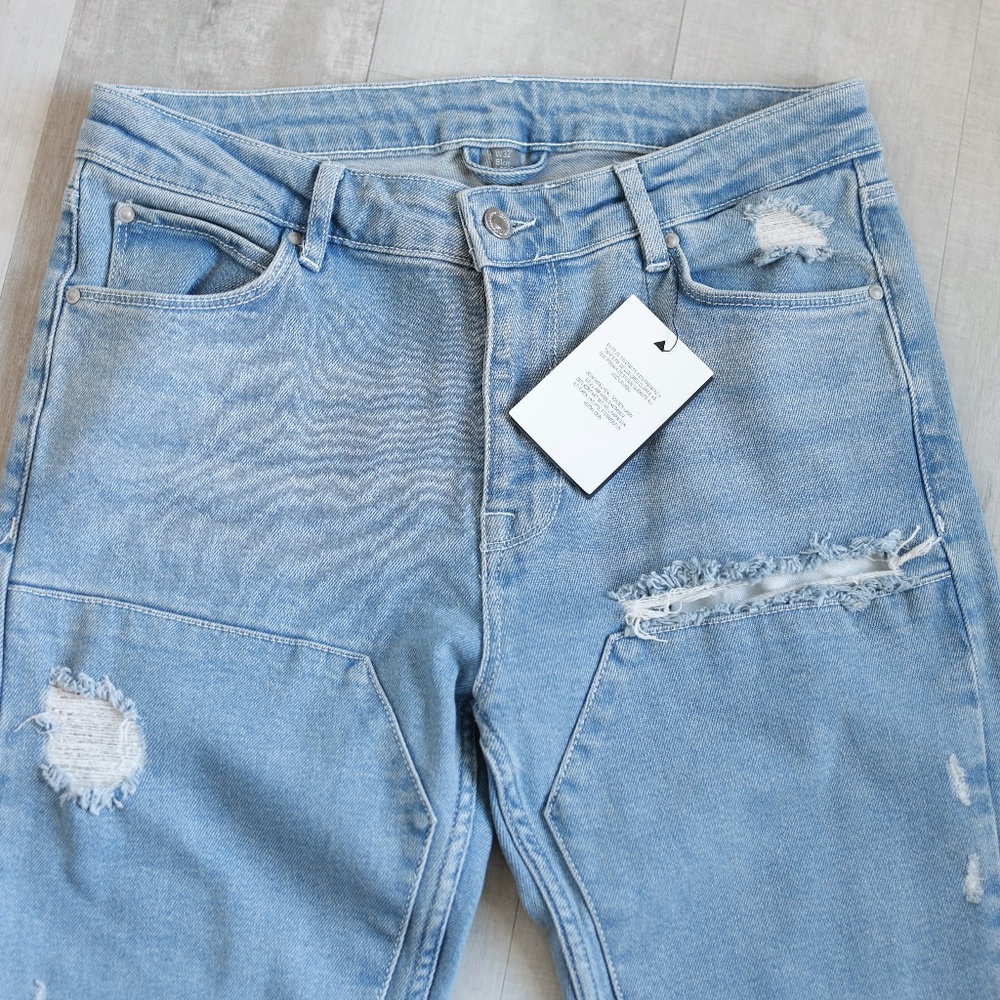 Mens Double Knee Tapered Fit Distressed Ripped Jeans Medium Wash 32 W 32 L NWT